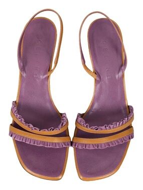 Celine Purple and Tan Ruffle Slingback Sandals